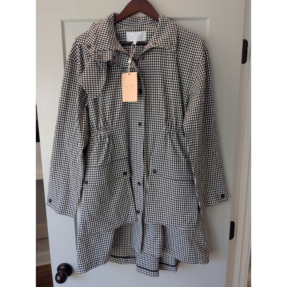 Pearl by Lela Rose Black Gingham Checked Seersucker Anorak Jacket‎ XS READ